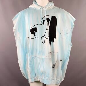 WESTFALL One Size Melting Snoopy Blue Dyed Cotton Blend Hoodie Sweatshirt